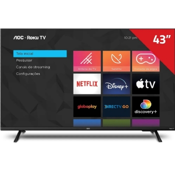 SMART TV 43" FULL HD AOC 43S5135/78 ROKU TV, DESIGN SEM BORDAS, WI-FI, CONVERSOR DIGITAL, HDMI, USB SMART TV 43" FULL HD AOC 43S5135/78 ROKU TV, DESIGN SEM BORDAS, WI-FI, CONVERSOR DIGITAL, HDMI, USB