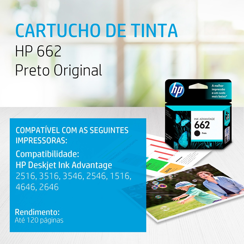 CARTUCHO DE TINTA HP 662 PRETO ADVANTAGE ORIGINAL 2ML