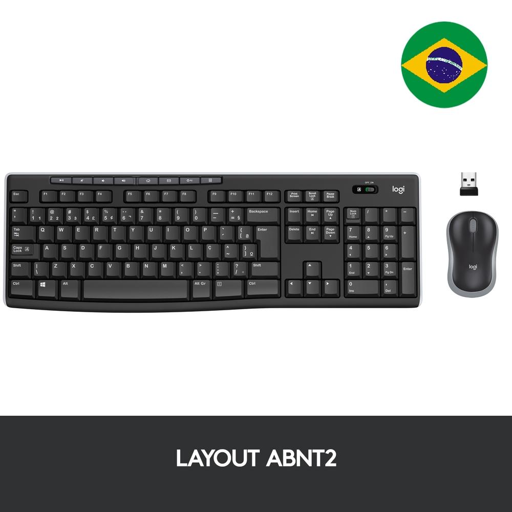 TECLADO E MOUSE SEM FIO LOGITECH MK270 COM TECLAS DE MÍDIA, CONEXÃO USB, PILHAS INCLUSAS,ABNT2,PRETO