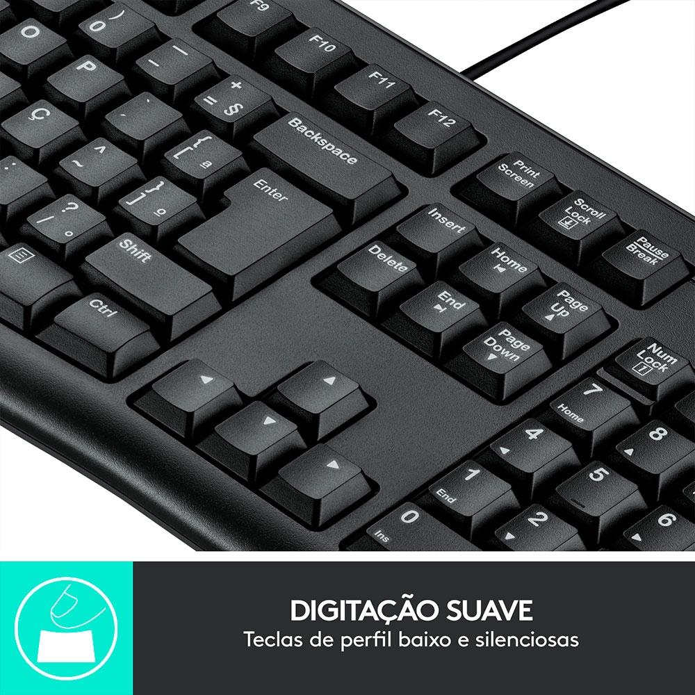 TECLADO E MOUSE COM FIO USB LOGITECH MK120, DESIGN CONFORTÁVEL, RESISTENTE À RESPINGOS, ABNT2, PRETO