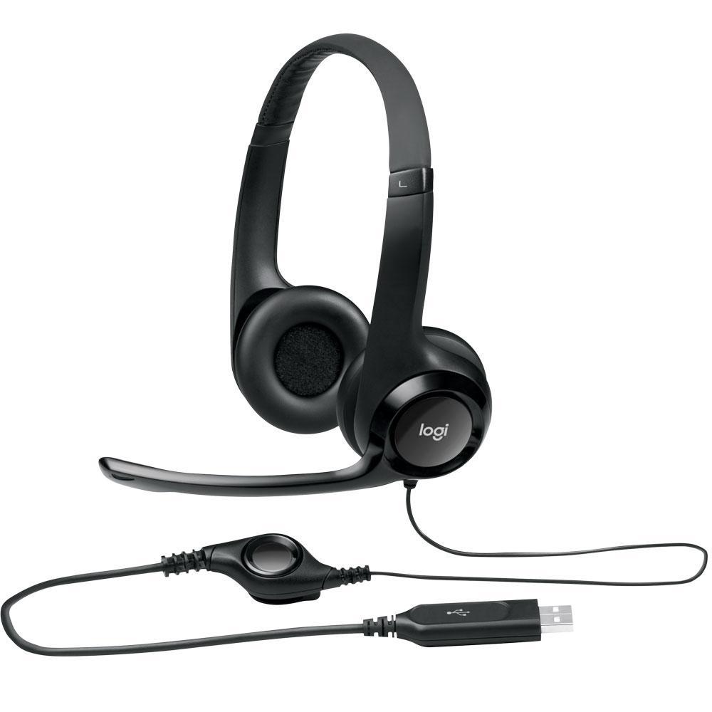 HEADSET COM FIO USB LOGITECH H390 PRETO, CONTROLES DE ÁUDIO INTEGRADO, MICROFONE C/ REDUÇÃO DE RUÍDO