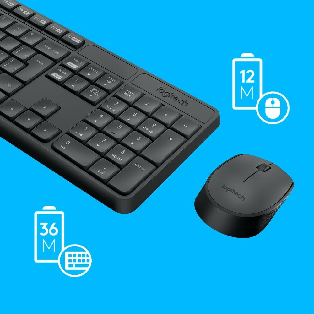 TECLADO E MOUSE SEM FIO LOGITECH MK235 COM CONEXÃO USB, PILHAS INCLUSAS E LAYOUT ABNT2, CINZA