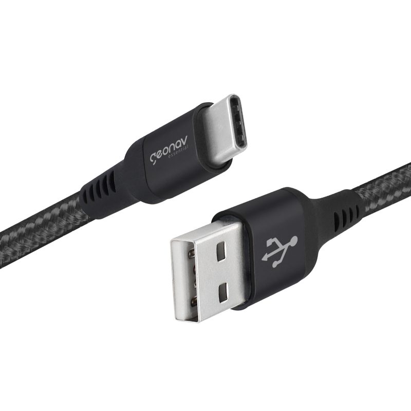 CABO USB TIPO-C NYLON TRANÇADO 1,0 M PRETO