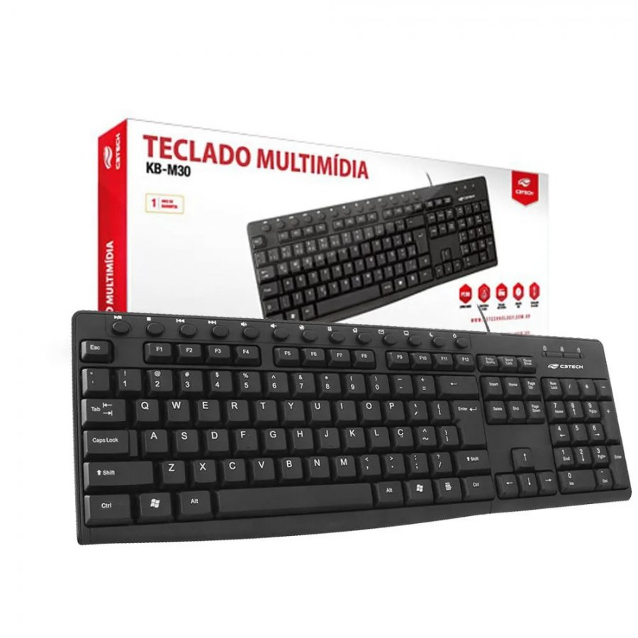 TECLADO USB KB-M30 MULTIMIDIA PADRAO ABNT2 PRETO - C3TECH