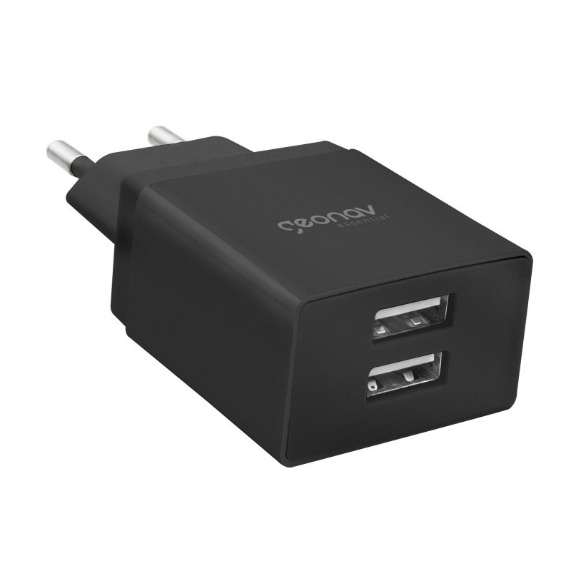 CARREGADOR DE PAREDE C/ 2 PORTAS USB PRETO GEONAV