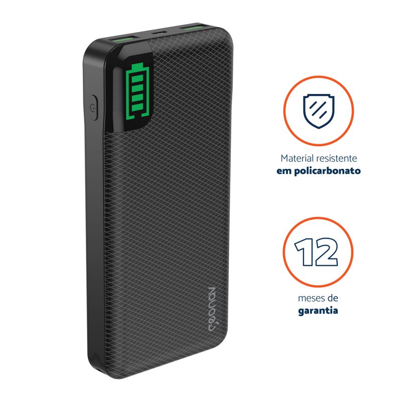 CARREGADOR UNIVERSAL PORTATIL 20.000 MAH PRETO