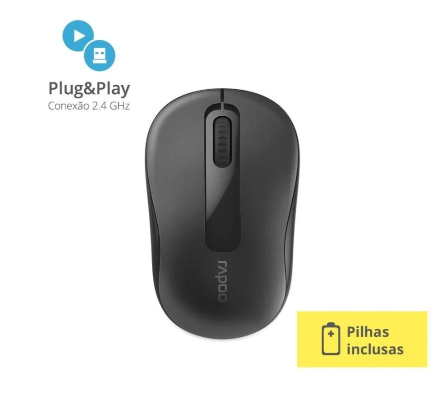 MOUSE SEM FIO M10 2.4 GHZ PRETO COM PILHA INCLUSA RA007- RAPOO