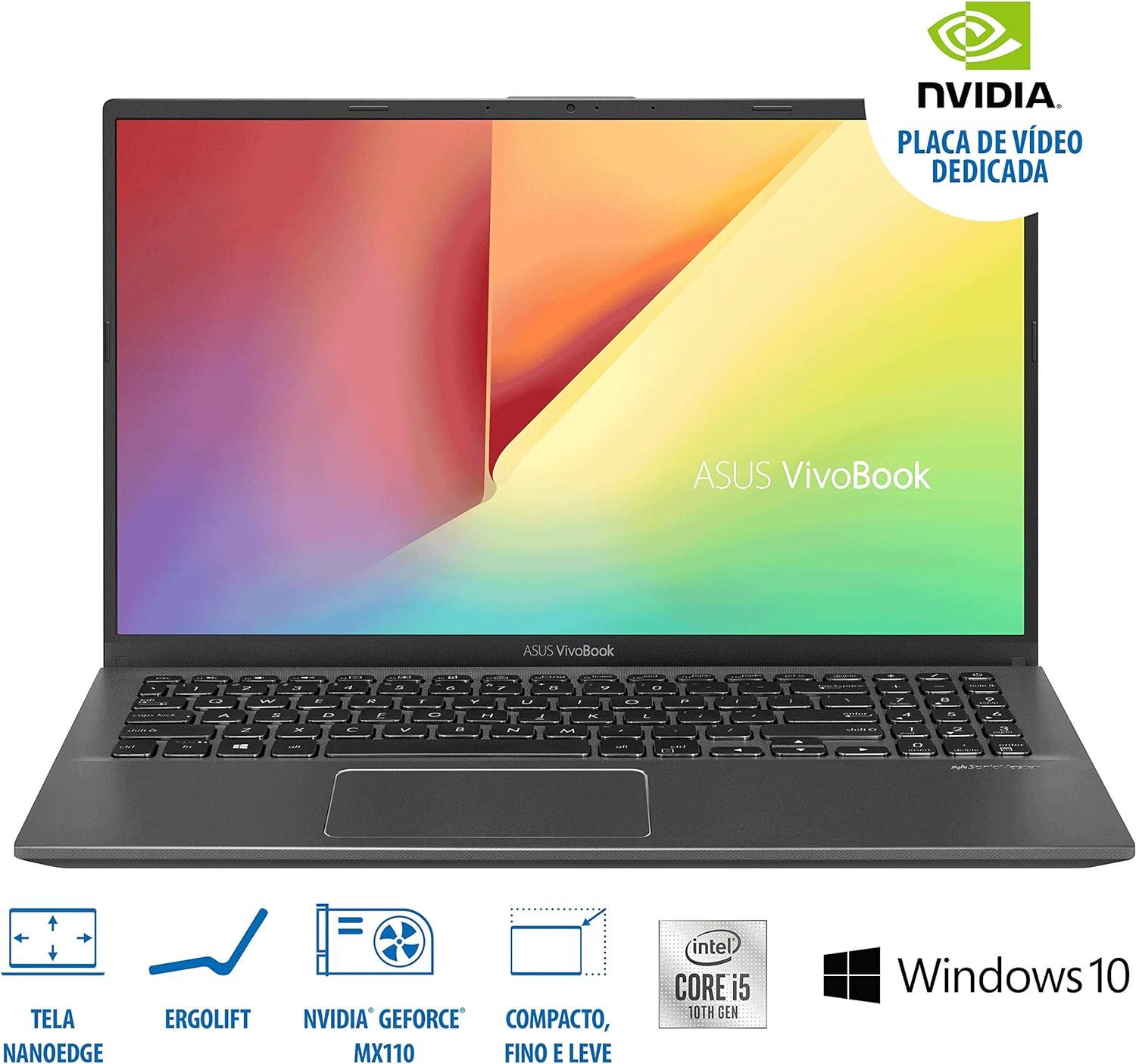 NOTEBOOK ASUS VIVOBOOK INTEL CORE I5-10210U 8GB MX110 2GB 1TB 15.6" WINDOWS 10 HOME - CINZA