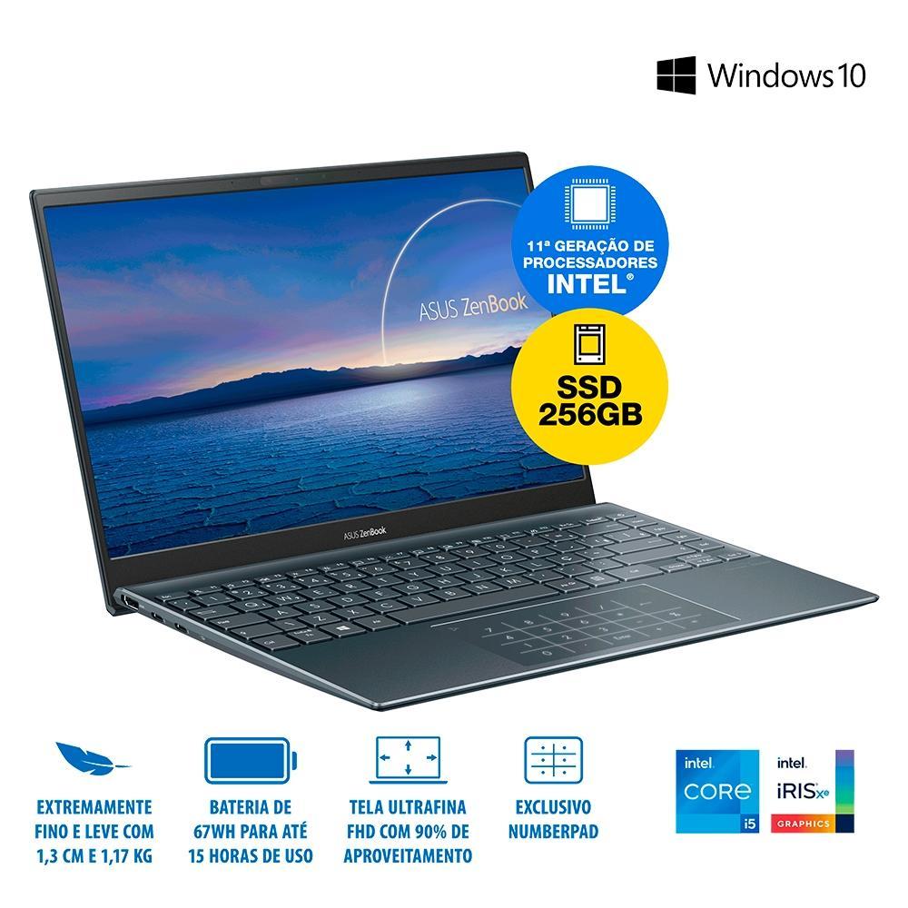 NOTEBOOK ULTRAFINO ASUS ZENBOOK 14 I5-1135G7 8GB 256GB FHD IPS WINDOWS 10 HOME - CINZA