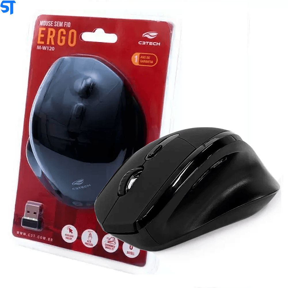 MOUSE SEM FIO ERGONOMICO M-W120BK PRETO - C3TECH