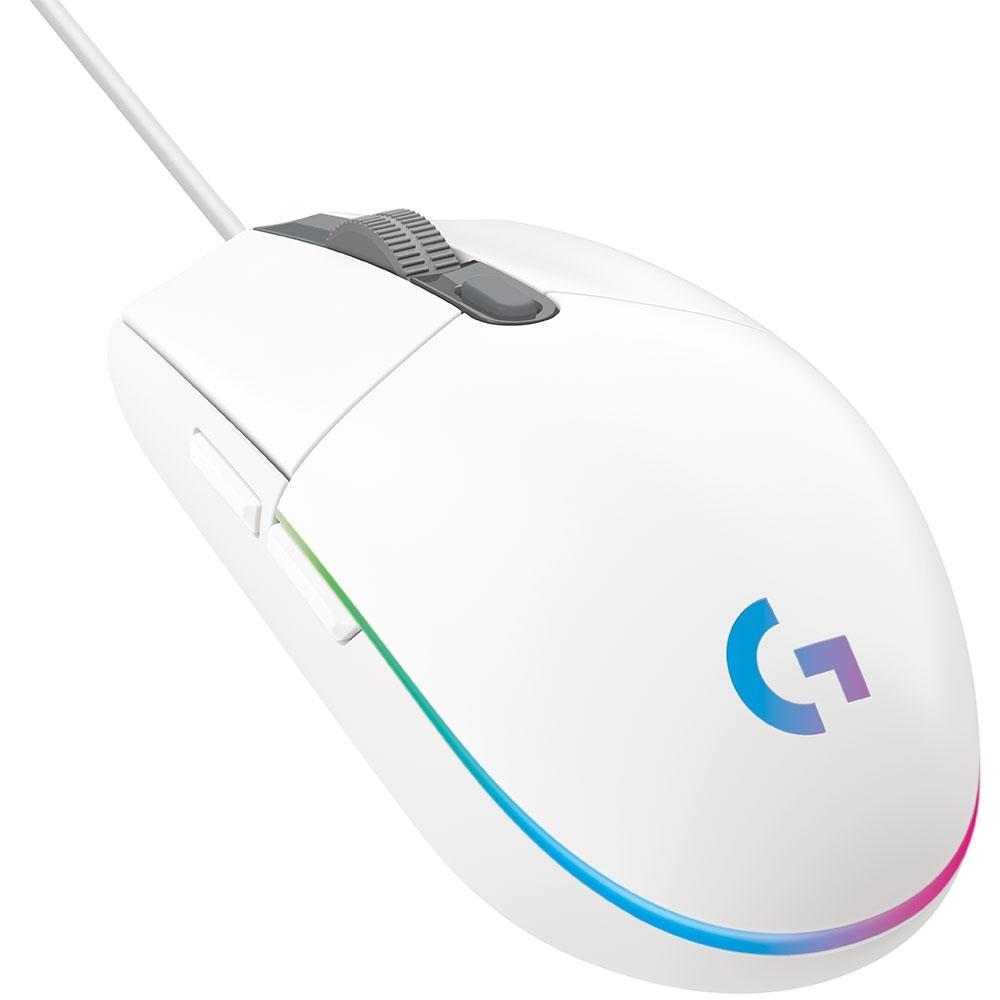 MOUSE GAMER LOGITECH G203 LIGHTSYNC RGB, EFEITO DE ONDAS DE CORES, 6 BOTÕES, 8.000 DPI, BRANCO