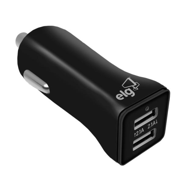 CARREGADOR VEICULAR UNIVERSAL ELG COM 2 SAÍDAS USB 5W E 10 W PRETO  - CC2SPT