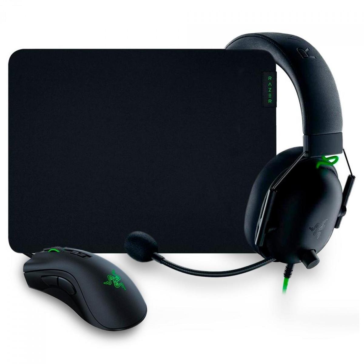 KIT GAMER RAZER BATTLE BUNDLE, MOUSE DEATHADDER V2, HEADSET BLACKSHARK V2, MOUSEPAD GIGANTUS V2