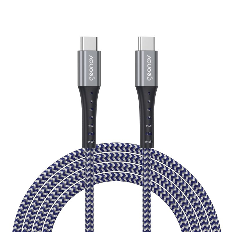 CABO USB-C PARA USB-C C/ MALHA DE NYLON TRANÇADA 2,0M ALUMINIO