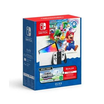 CONSOLE NINTENDO SWITCH OLED 64GB BRANCO + SUPER MARIO BROS WONDER + 3 MESES SWITCH ONLINE