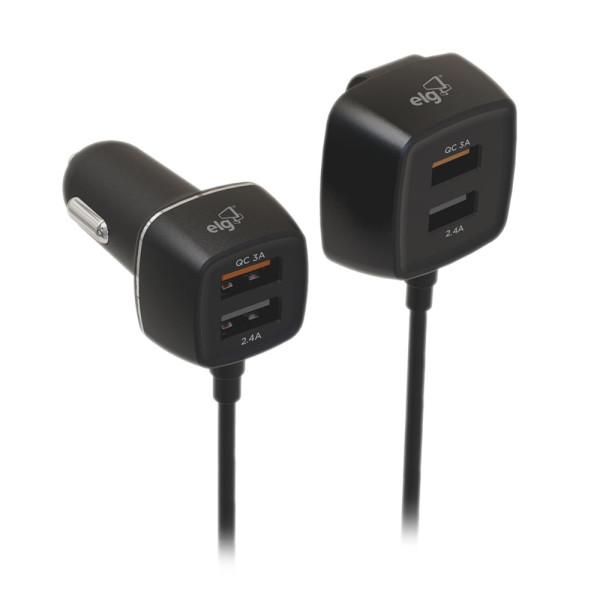 CARREGADOR VEICULAR UNIVERSAL 60W ELG 4X USB  PRETO - CC4SQC