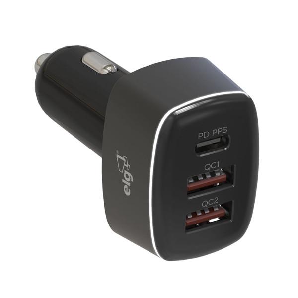 CARREGADOR VEICULAR UNIVERSAL 56W ELG 1X USB TIPO C PPS E 2X USB QC (QUICK CHARGE) GRAFITE - CC3SPPS