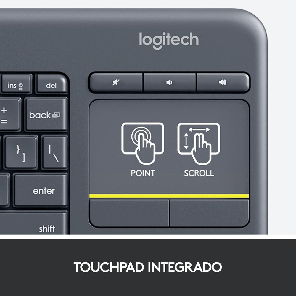 TECLADO SEM FIO LOGITECH K400 PLUS TV COM TOUCHPAD INTEGRADO, CONEXÃO USB UNIFYING E LAYOUT ABNT2