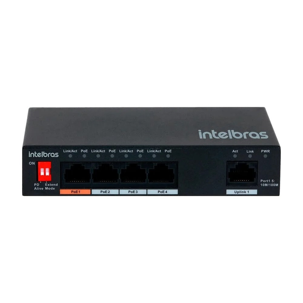 SWITCH INTELBRAS SF 500 HI-POE 5 PORTAS FAST ETHERNET COM 4 PORTAS POE+