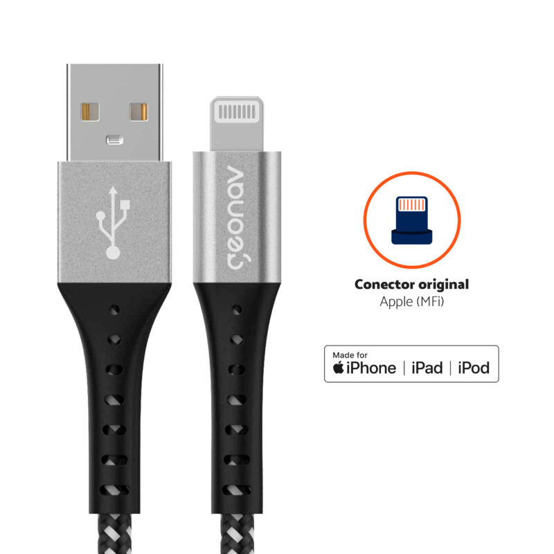 CABO USB PARA LIGHTNING ESSENTIAL 1,2 METRO PRETO - GEONAV