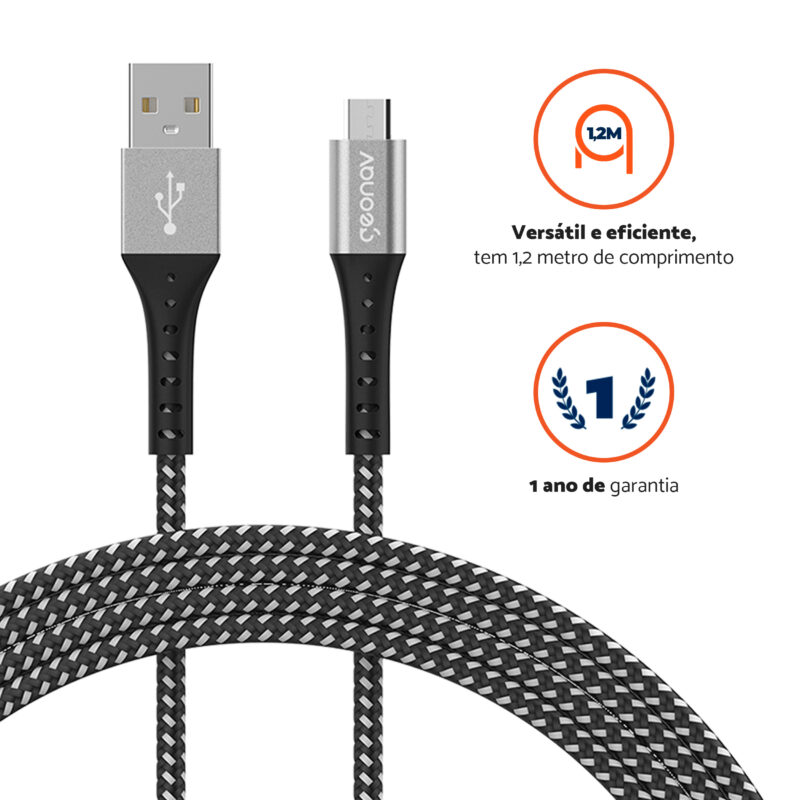 CABO USB PARA MICRO USB SPACE GRAY ESSENTIAL 1,2 METRO PRETO - GEONAV