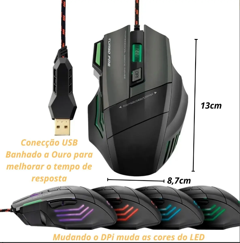 Mouse Profissional USB Gamer Pro 7 Botoes Multilaser - Warrior