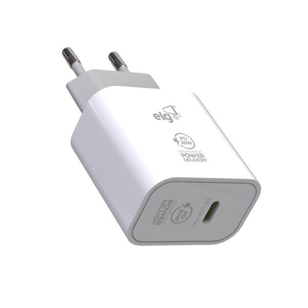 CARREGADOR DE PAREDE UNIVERSAL ELG 20W C/1 SAÍDA USB TIPO C, POWER DELIVERY BRANCO - WCPD