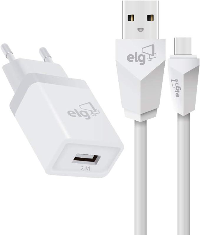 KIT CARREGADOR DE PAREDE ELG + CABO USB TIPO-C BRANCO - KTC10WC