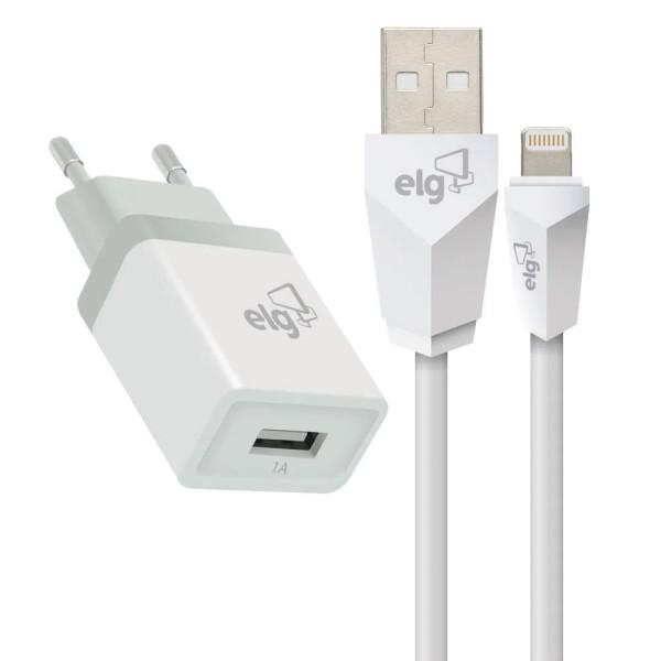 KIT CARREGADOR DE PAREDE ELG + CABO USB LIGHTNING - KT810WC