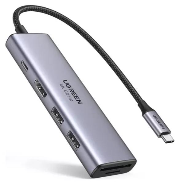 HUB TIPO C UGREEN 6 EM 1, 2X USB 3.0, HDMI, USB-C PD, LEITOR CARTAO SD, LEITOR CARTAO TF - UG-60384