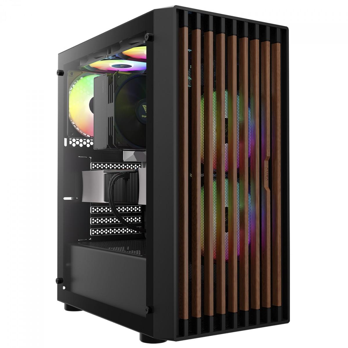 GABINETE GAMER ATX GAMDIAS AURA GC4, MID TOWER, VIDRO TEMPERADO, PRETO, SEM FONTE, C/ 3 FANS RGB