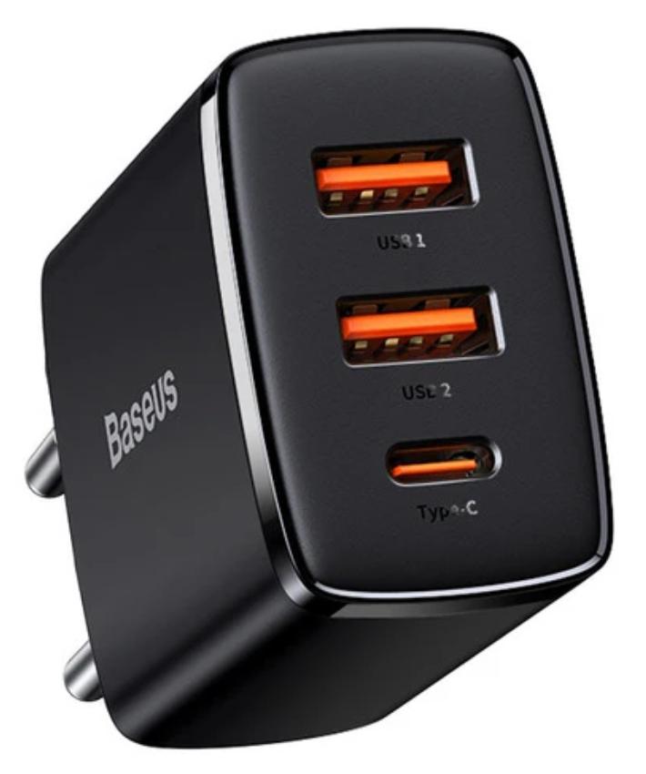 CARREGADOR DE PAREDE BASEUS COMPACT TURBO 30W PD TIPO-C + 2 USB - CCXJ070001