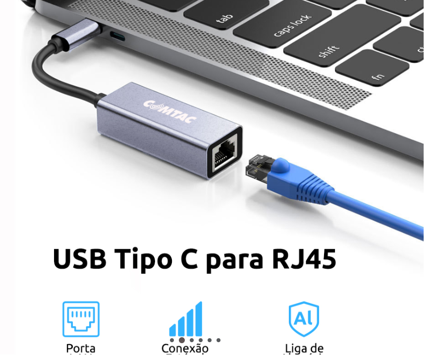 ADAPTADOR DE REDE USB TIPO C X  ETHERNET RJ45 GIGABIT COMTAC