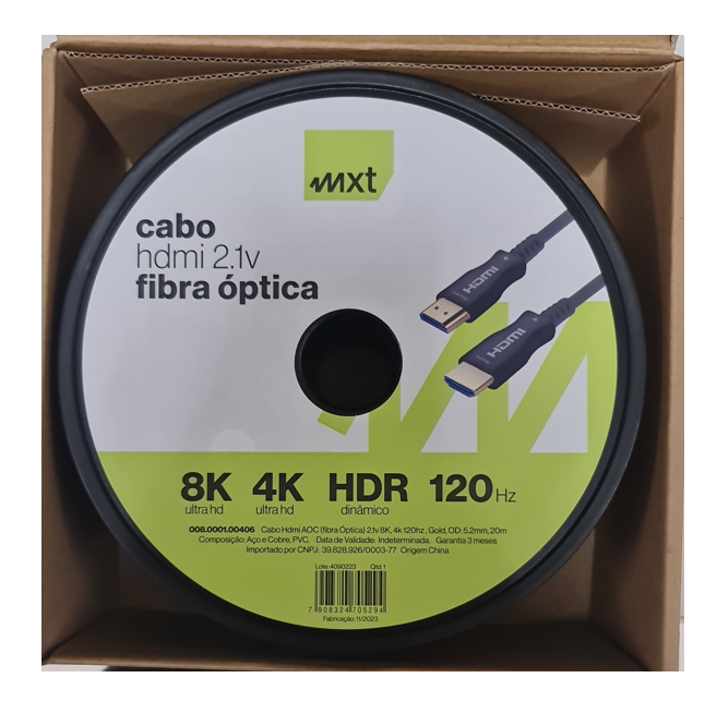 CABO HDMI X HDMI, VS2.1, FIBRA OPTICA, 20 METROS, 8K ULTRA HD, HDR DINAMICO, CBH44901, GV CABOS