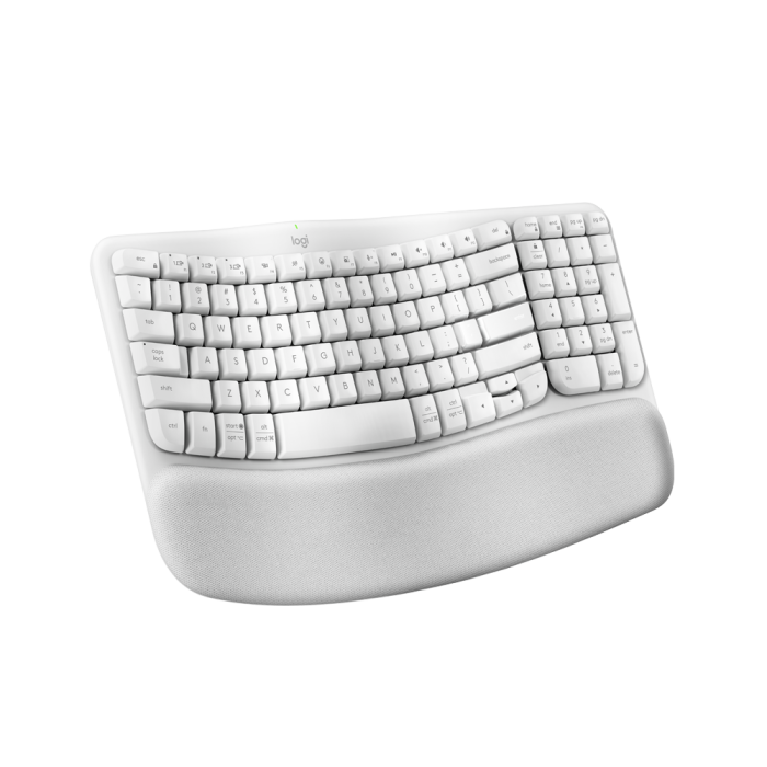 TECLADO SEM FIO LOGITECH WAVE KEYS, ERGONOMICO, DESIGN ONDULADO, LAYOUT US, BLUETOOTH - BRANCO