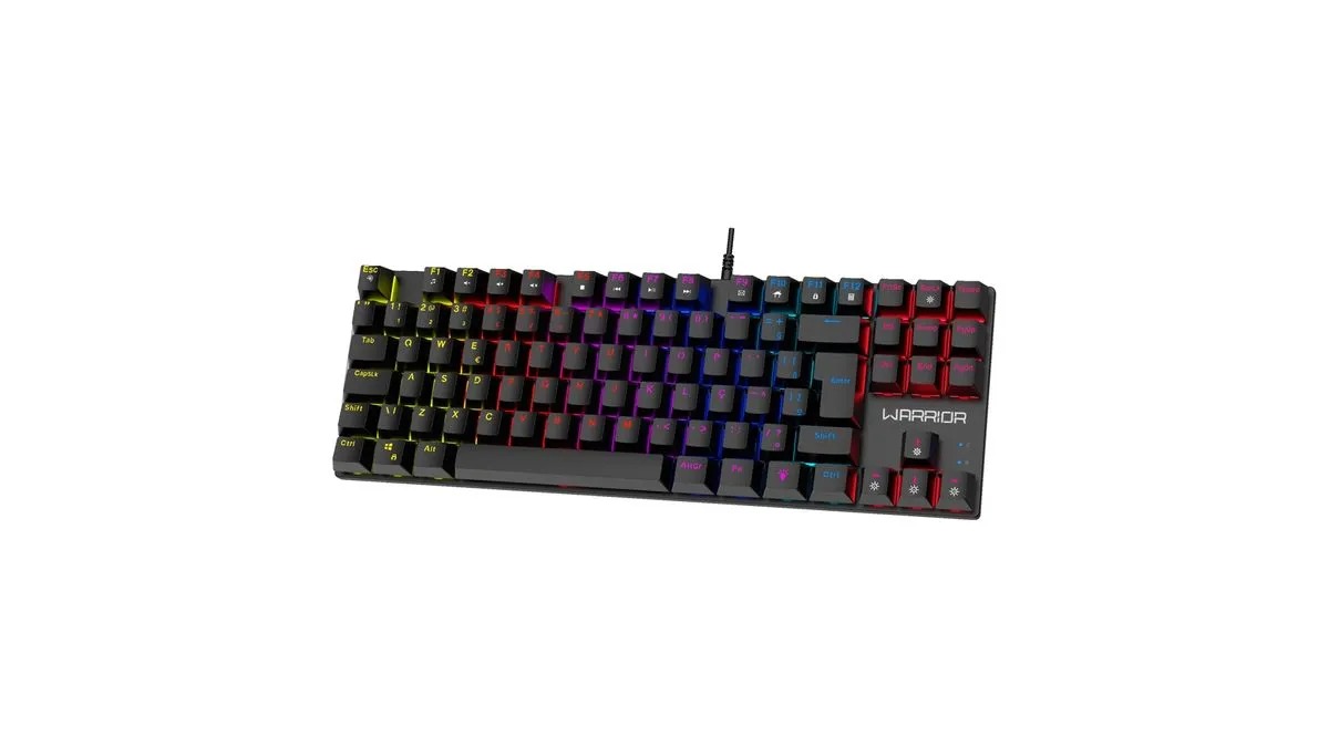 TECLADO GAMER MECÂNICO COM FIO WARRIOR ROYAL CROSS, TKL, BLUE SWITCH, ABNT2, RGB PRETO, TC312