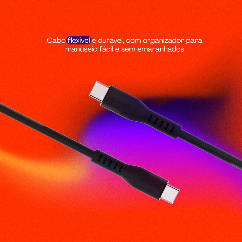 CABO GEONAV USB-C PARA USB-C, EM SILICONE, NA COR PRETA, 1,5 METROS, ESC06SBK