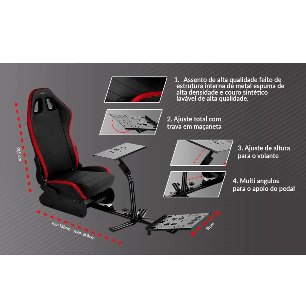 COCKPIT GAMER MONZA P/ VOLANTES C/ ASSENTO, DAZZ - PRETO/VERMELHO