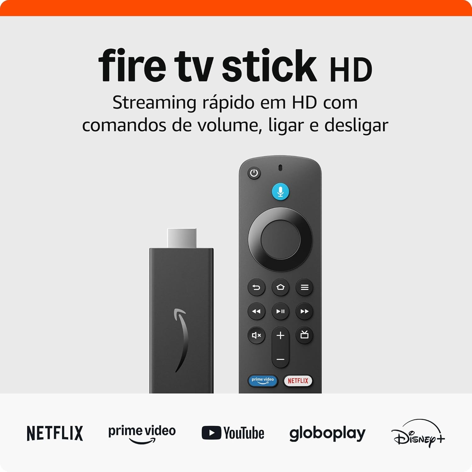 FIRE TV STICK HD COM CONTROLE REMOTO POR VOZ COM ALEXA (INCLUI COMANDOS DE TV), HD