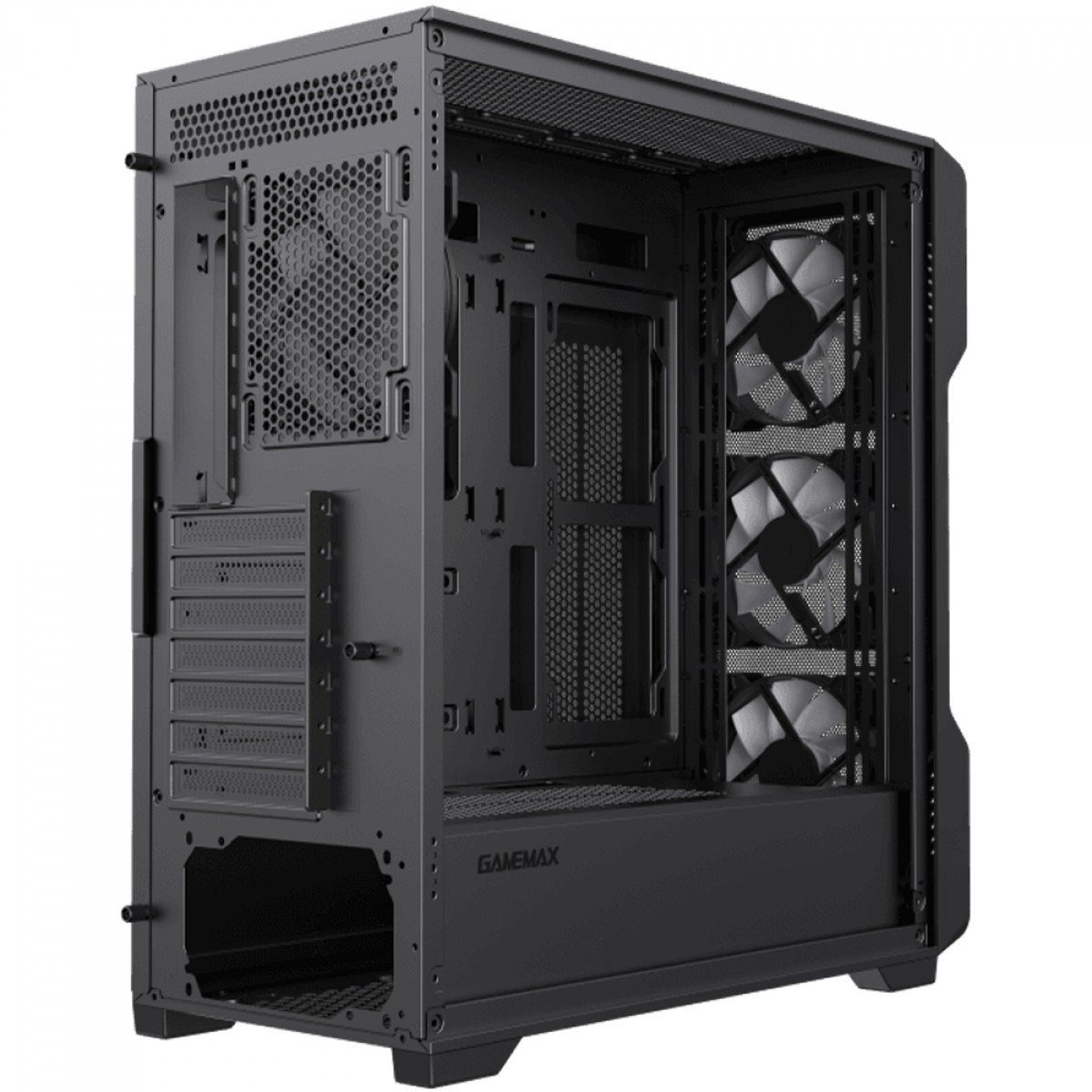 GABINETE GAMER ATX GAMEMAX SIEGE, MID-TOWER, LATERAL VIDRO, S/ FANS S/ FONTE - PRETO