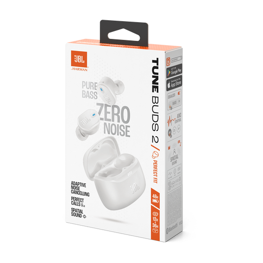 FONE DE OUVIDO JBL TWS TUNE BUDS 2 BRANCO, BLUETOOTH 5.3, RESISTENTE À ÁGUA E POEIRA, IP54, JBLTBUDS