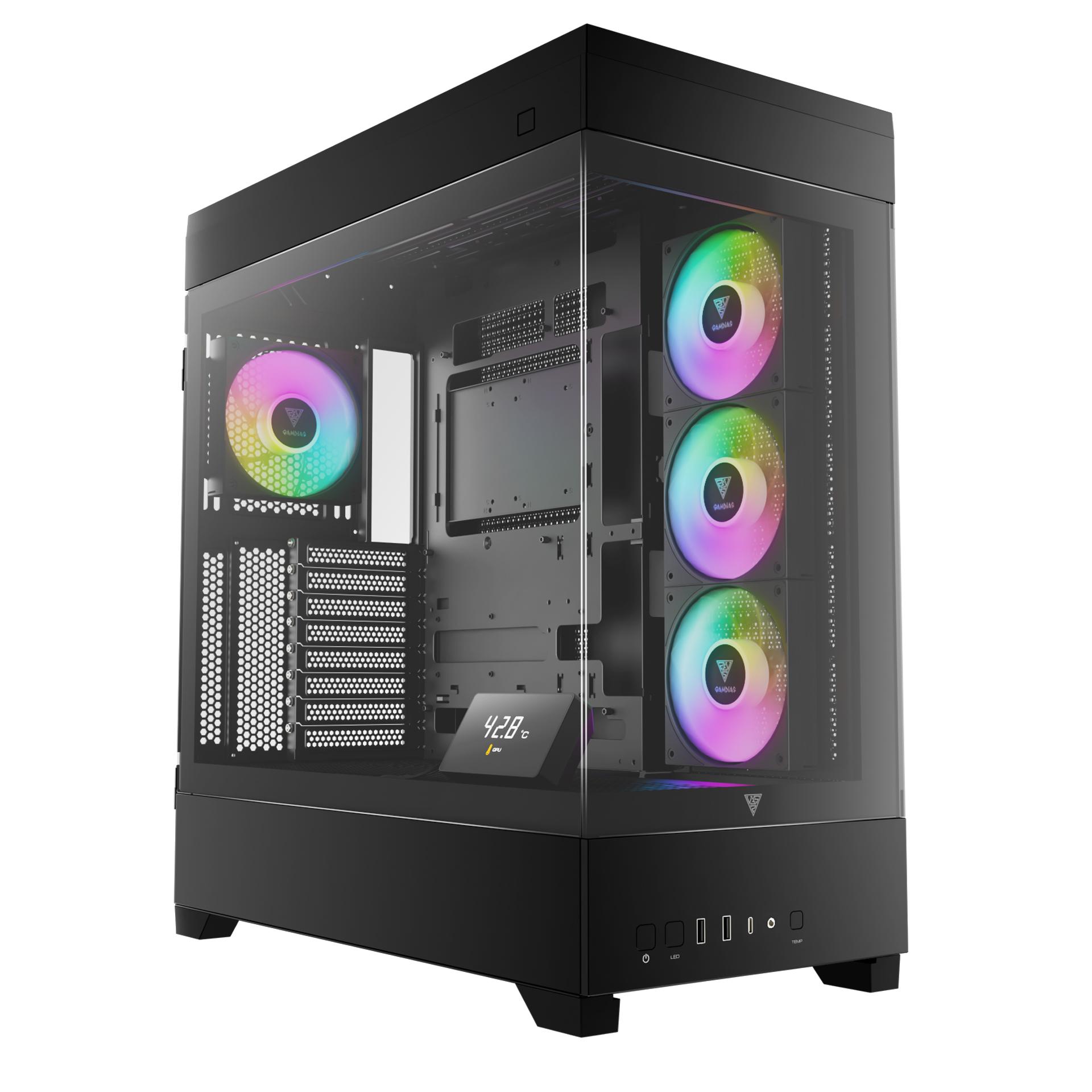 GABINETE GAMER ATX GAMDIAS ATLAS P1, MID-TOWER, VIDRO TEMPERADO, C/ 4 FANS ARGB S/ FONTE