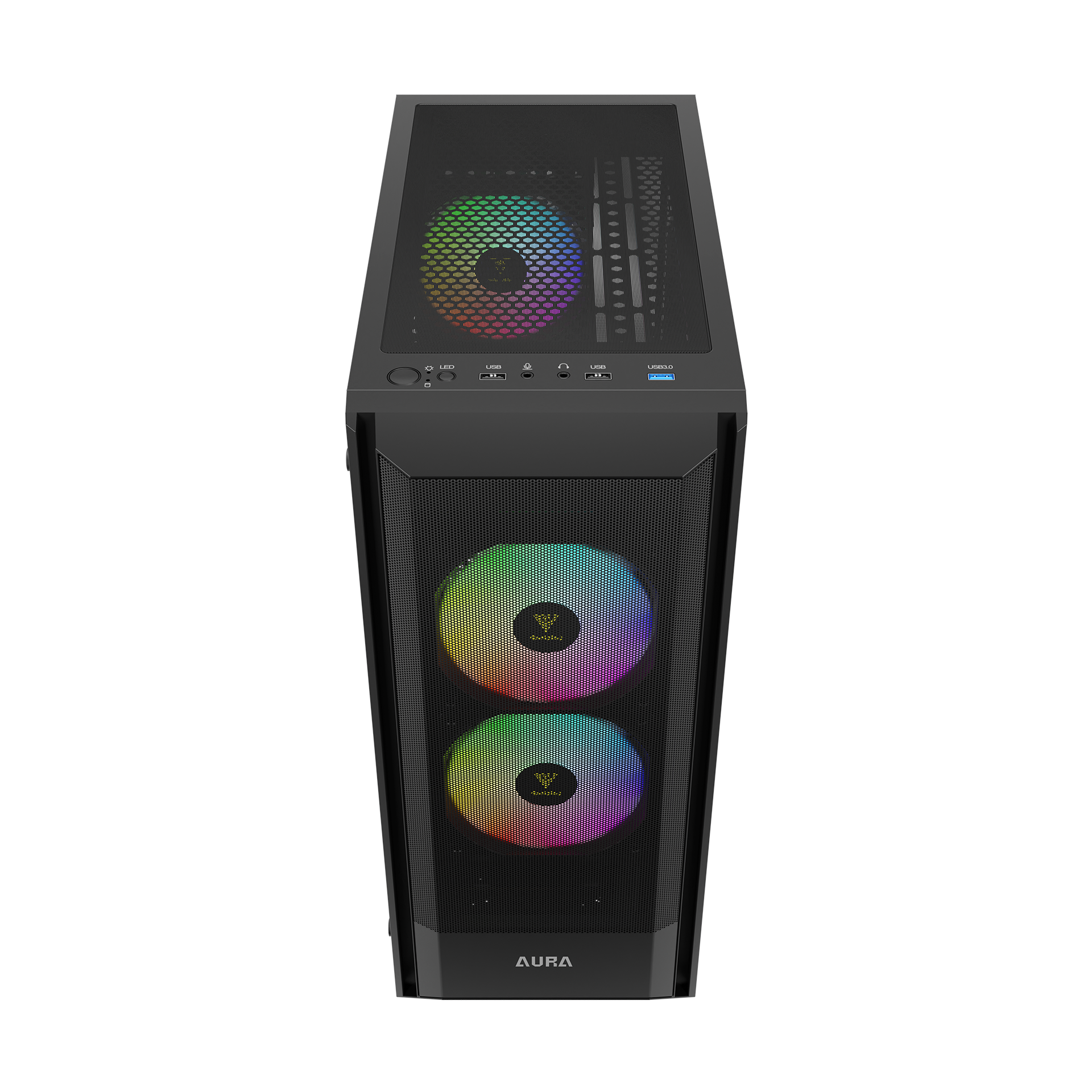 GABINETE GAMER GAMDIAS ATX AURA GC6 ELITE ARGB, VIDRO TEMPERADO, MID-TOWER, C/ 3 FANS - PRETO