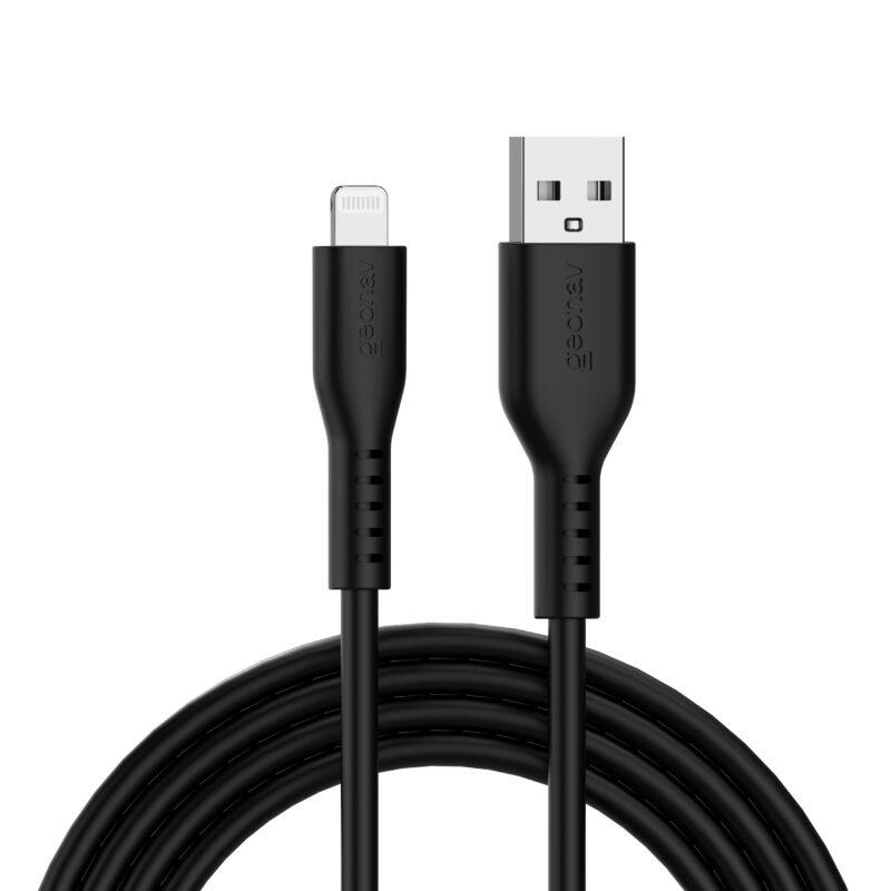 CABO GEONAV USB-A PARA LIGHTNING, EM SILICONE, NA COR PRETA, 1,5 METROS, ESLISBK