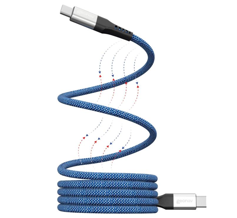 CABO GEONAV USB-C PARA USB-C, NYLON TRANÇADO, CORPO MAGNÉTICO, AZUL C/ BRANCO, 1,2M, UCC09MAG