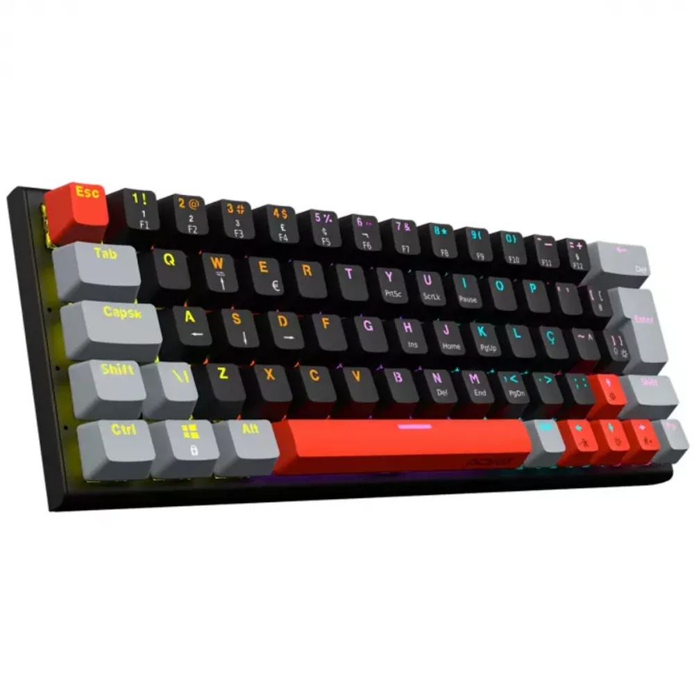 TECLADO GAMER MECANICO 60% PCYES KUROMORI BLACK VULCAN, SWITCH BLUE, LED RAINBOW, PRETO