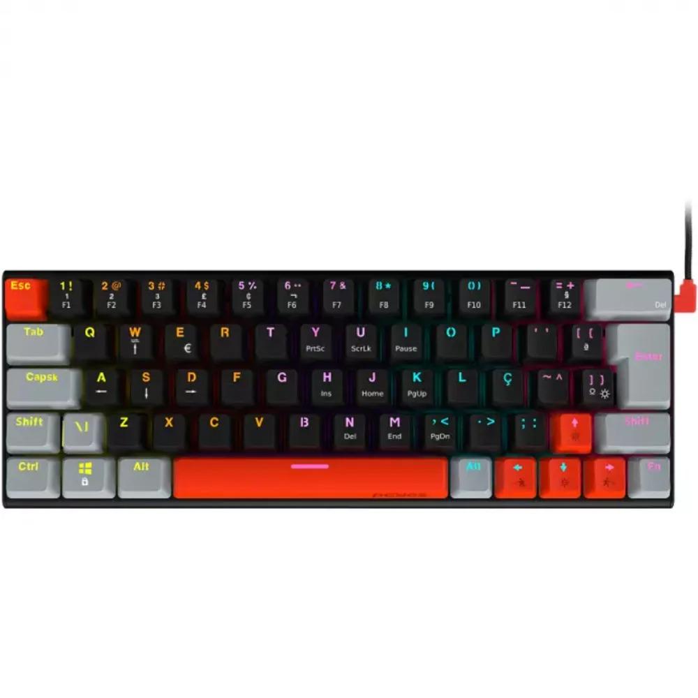 TECLADO GAMER MECANICO 60% PCYES KUROMORI BLACK VULCAN, SWITCH BLUE, LED RAINBOW, PRETO