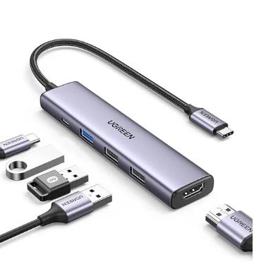 HUB 5 EM 1 UGREEN USB-C PARA 3* USB 3.0 + HDMI 4K@30HZ + PD