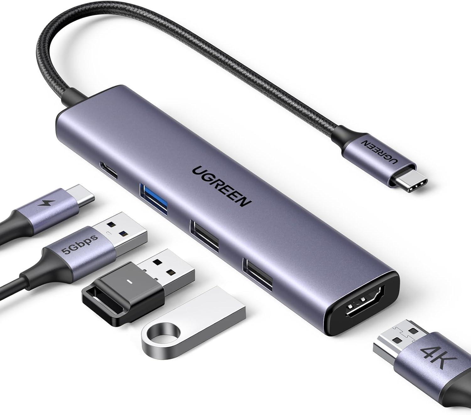 HUB 5 EM 1 UGREEN USB-C PARA 3* USB + HDMI 4K + TIPO-C 100W