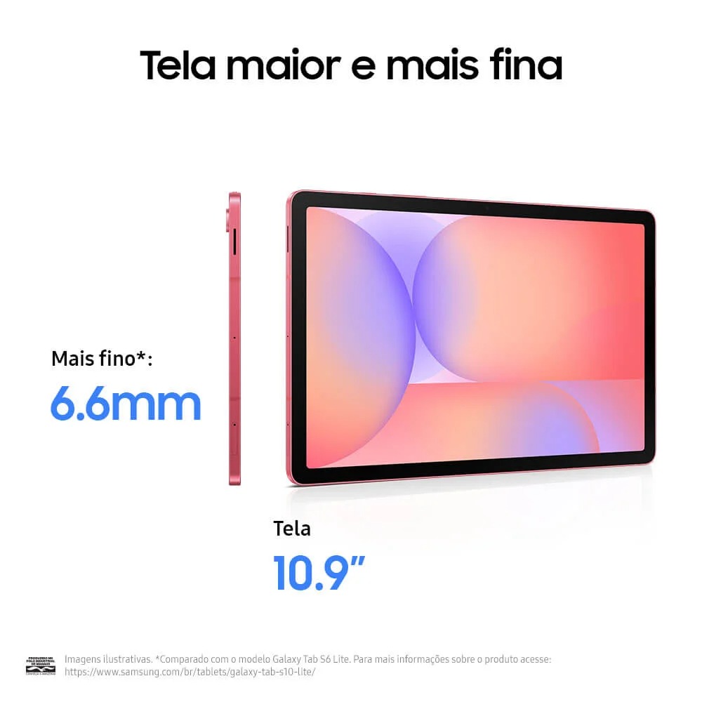 TABLET SAMSUNG GALAXY TAB S10 LITE WIFI 6, 128GB, 6GB RAM, TELA IMERSIVA DE 10,9" 90HZ, VERMELHO